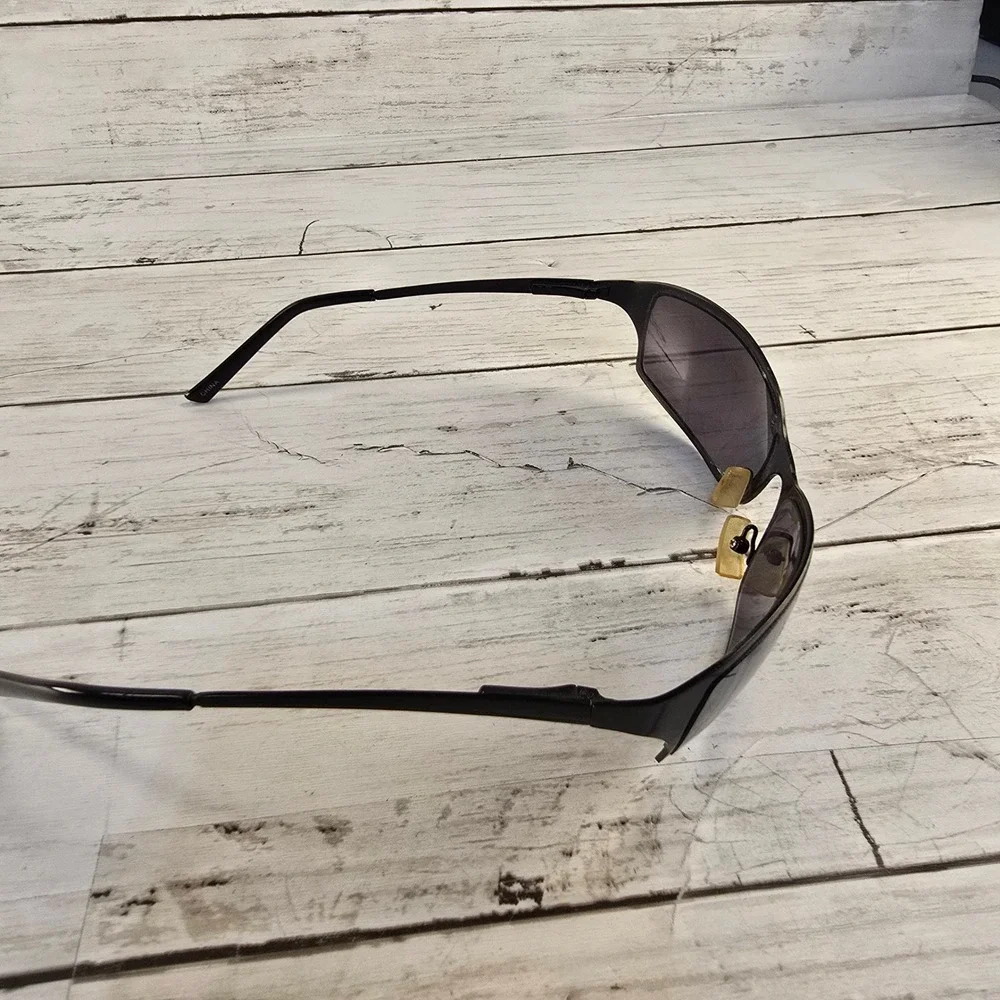 Black Metal Wrap Around‎ Sport Sunglasses Dark Tint Lenses Rectangular Frame